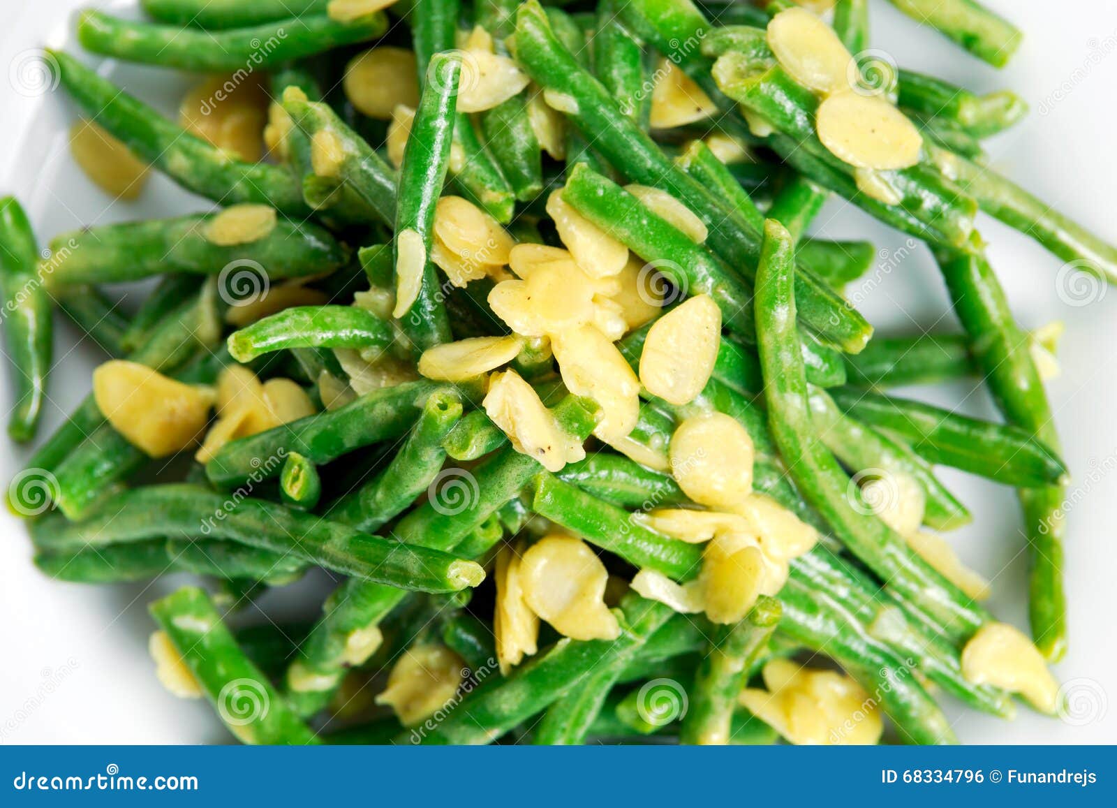 Green Beans Roasts Garlic and Flaked Almond Stock Photo Image of