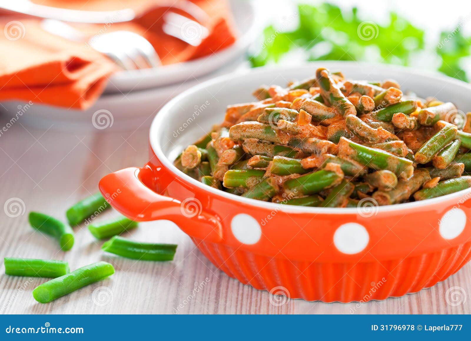 Green Beans in Tomato Sauce Stock Photo Image of horizontal, orange