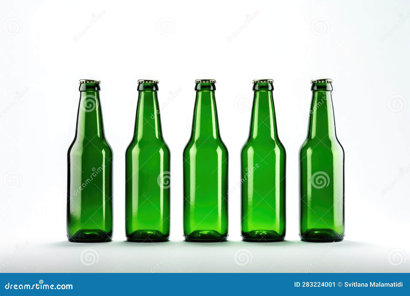 Green beer bottle mock up stock illustration. Illustration of five