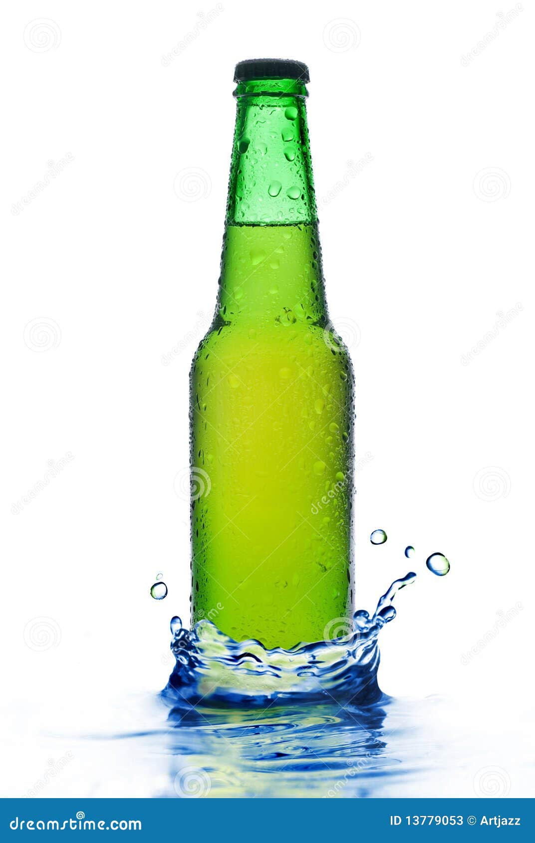 Green Beer Bottle with Water Drops Stock Image Image of background