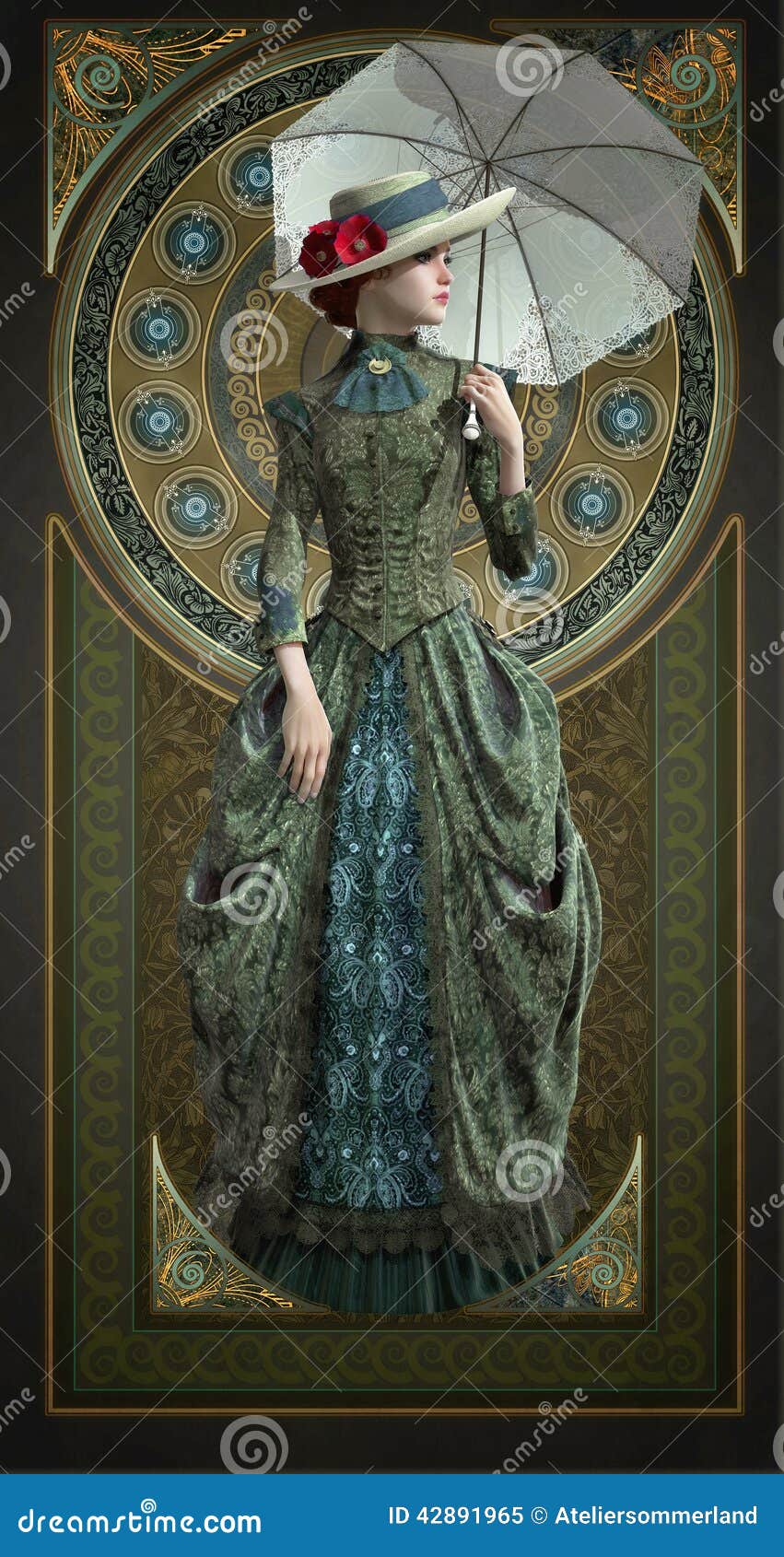 green belle epoque gown, 3d cg