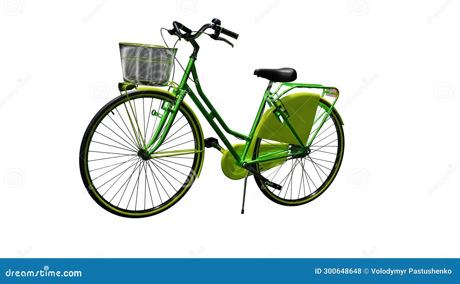 Green Bicycle with Basket on Isolated Background Stock Photo Image of