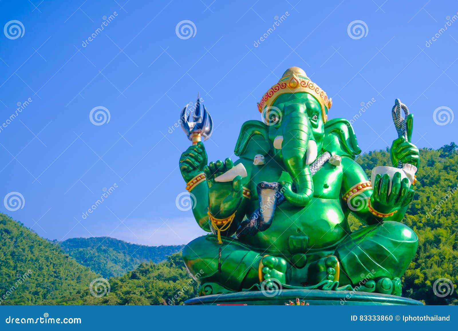 Green Big Ganesha Hindu God Statue. Stock Photo - Image of head ...