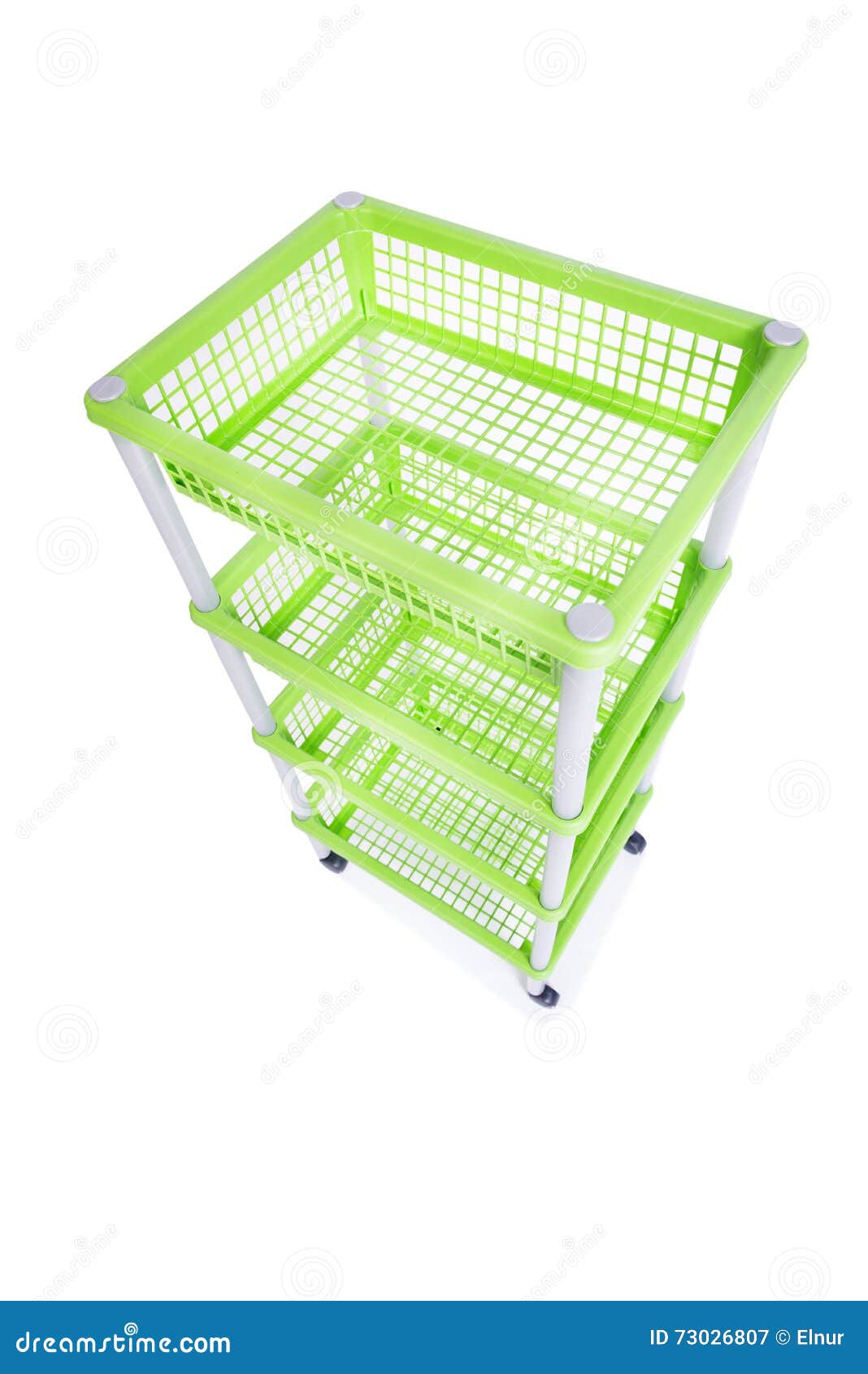 The Green Bin Rack Shelf with Wheels Isolated on White Stock Image
