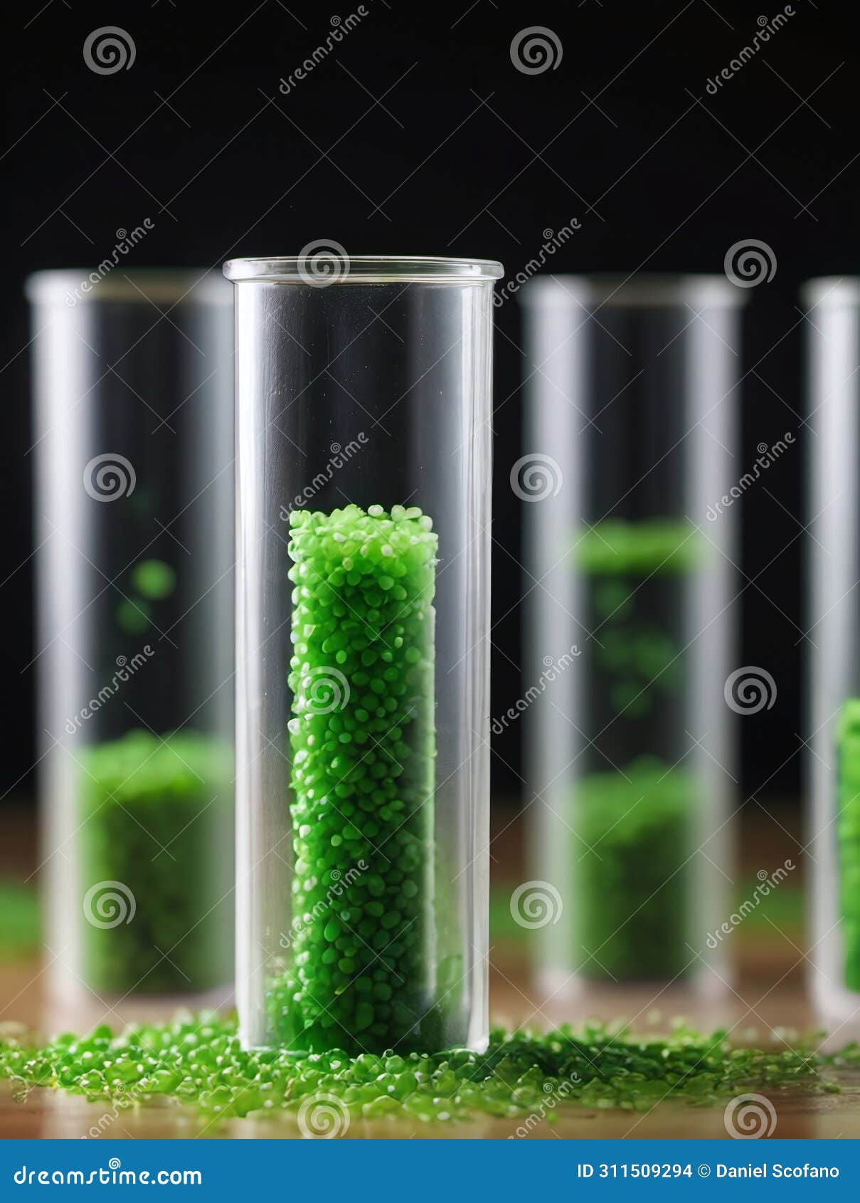 Green Biodegradable Plastic Granules in Test Tubes, Recycling Plastic Concept. Generative AI