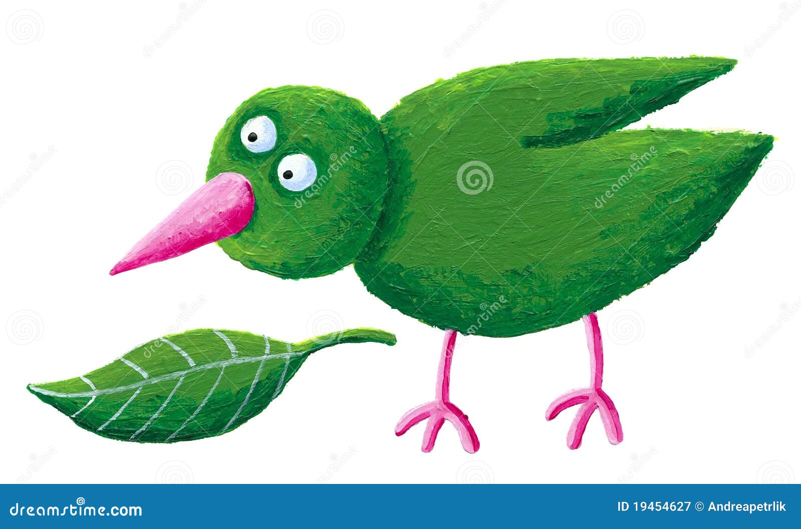 Green bird and leaf stock illustration. Illustration of pink 19454627