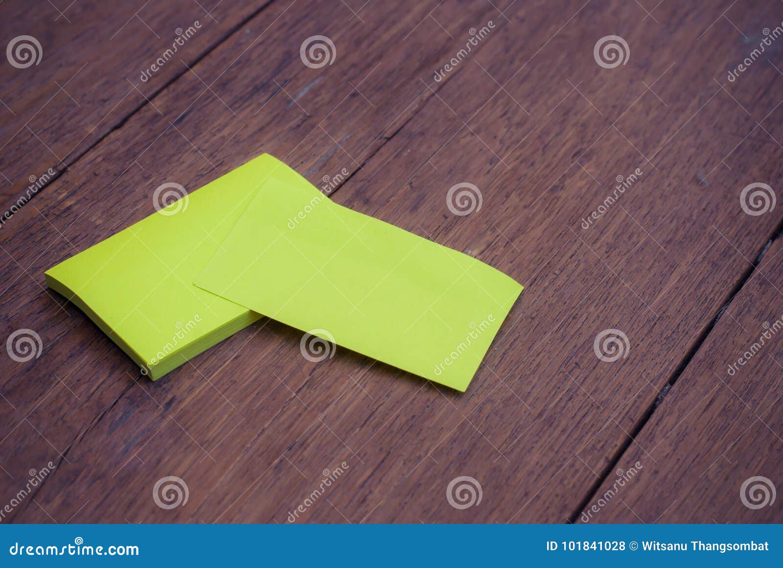 Green Blank Business Card Mockup Template on Wood Stock Photo Image