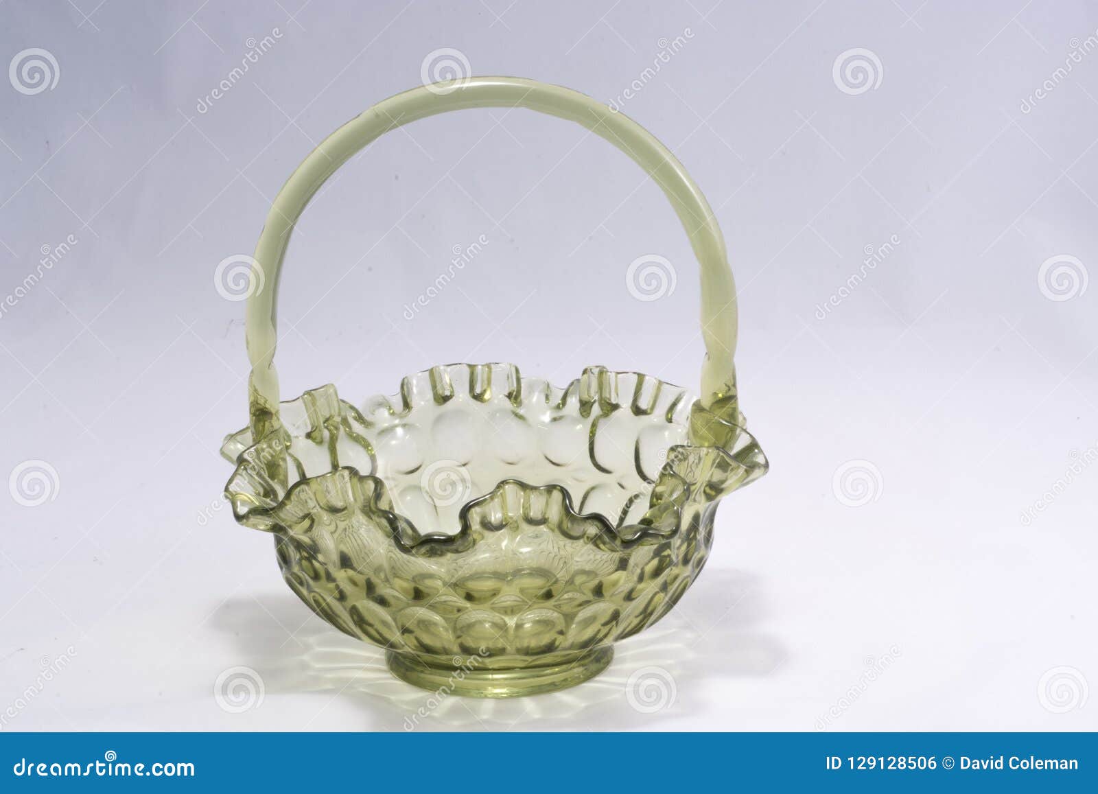 green blown glass basket