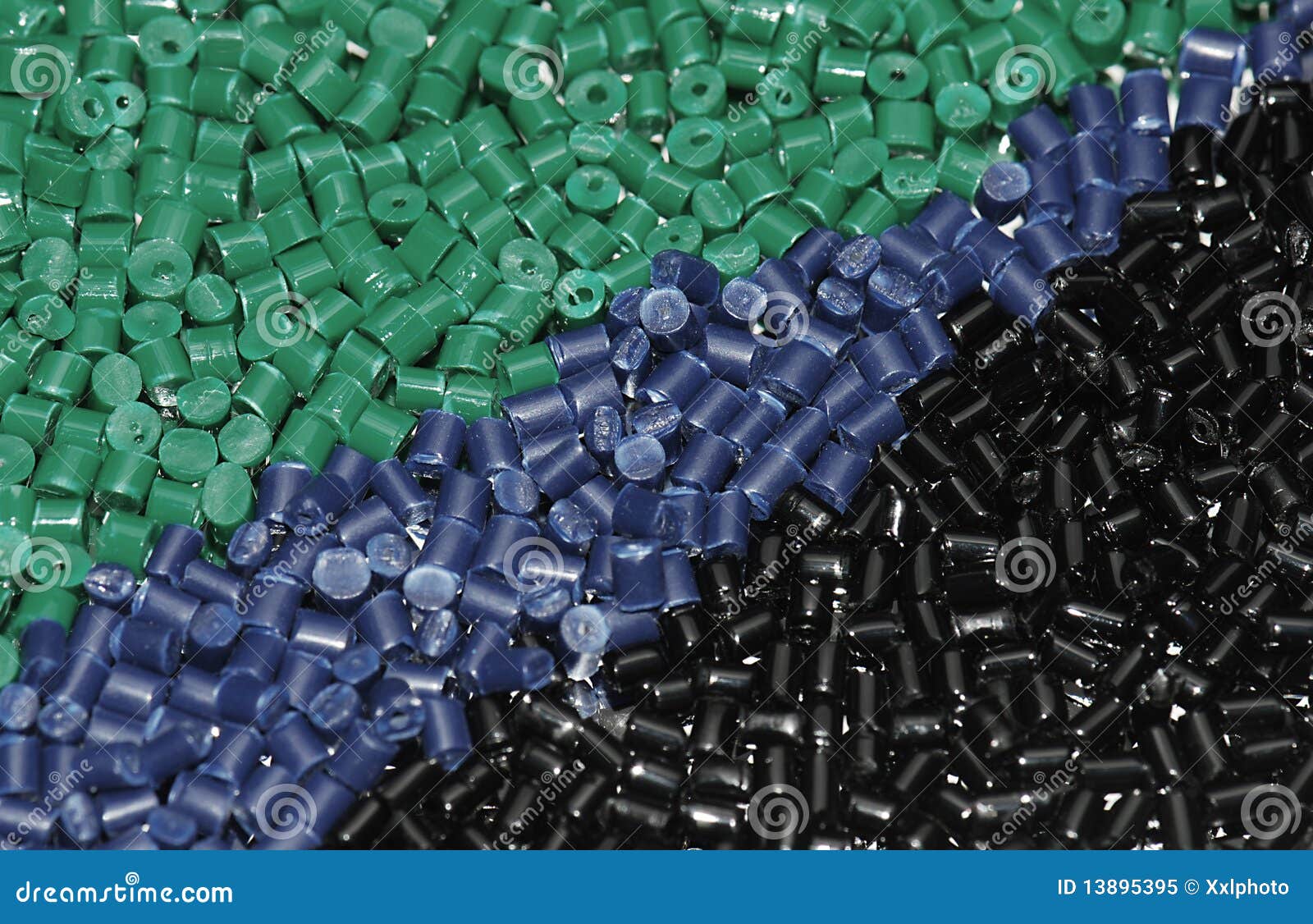 green-blue-black plastic granulate