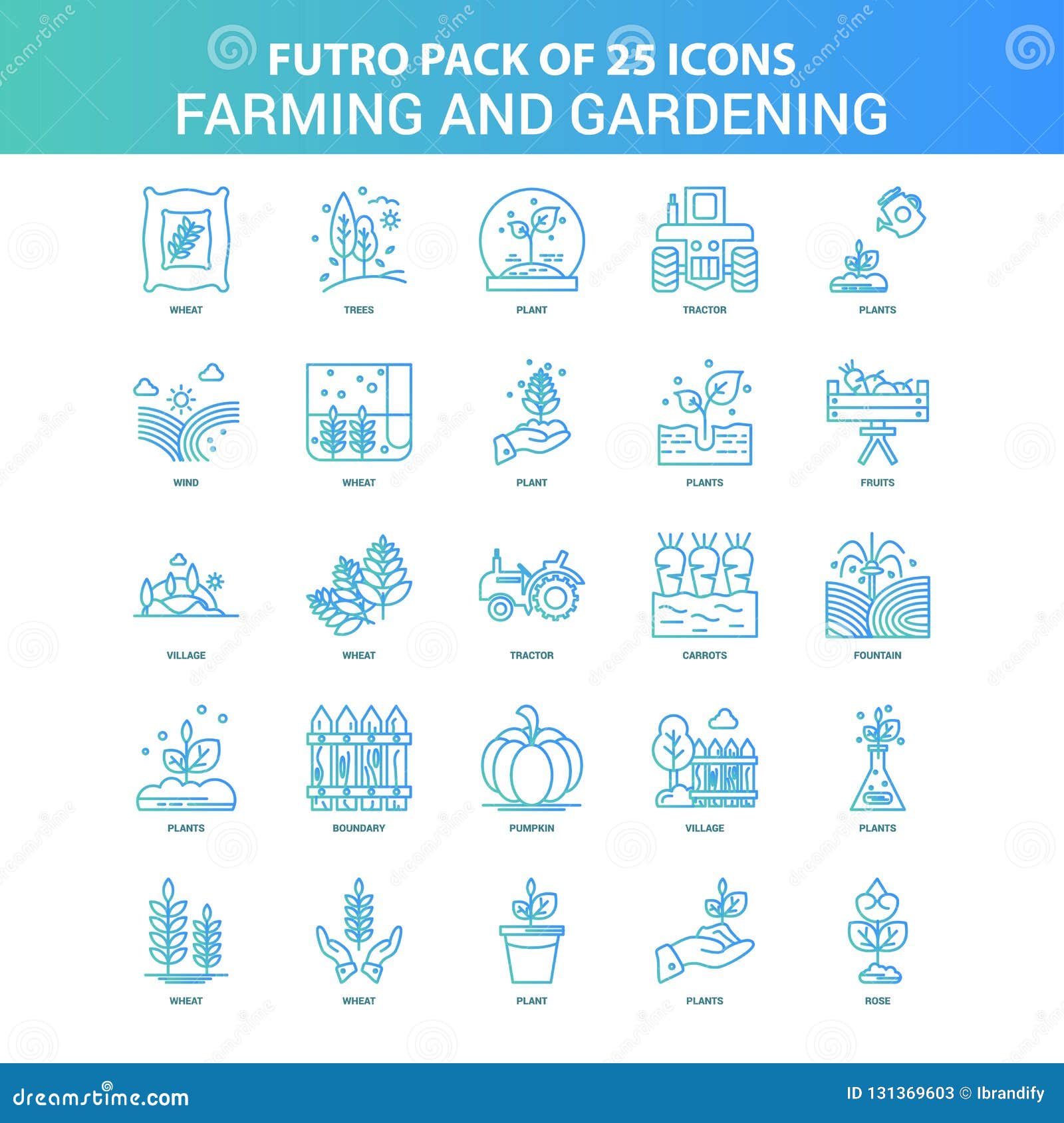25 green and blue futuro farming and gardening icon pack
