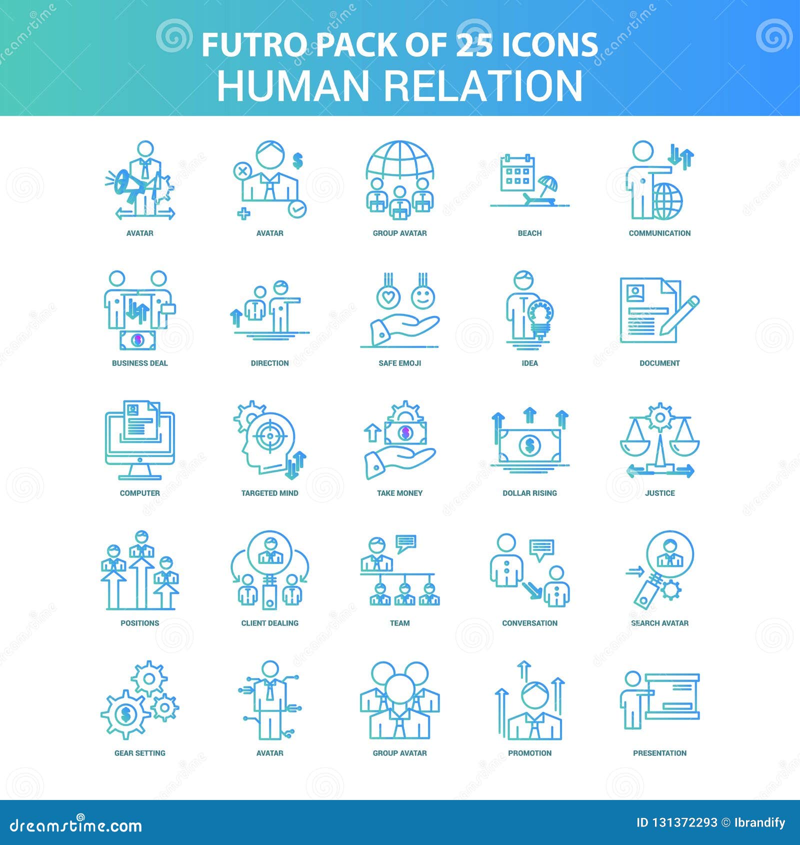 25 green and blue futuro human relation icon pack