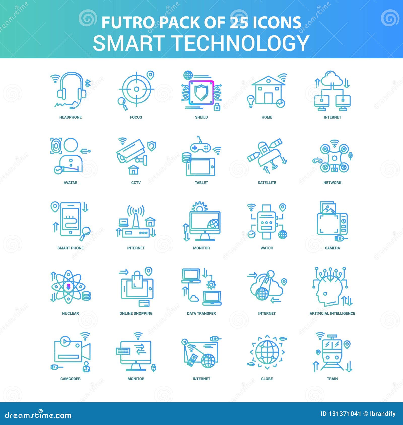 25 green and blue futuro smart technology icon pack