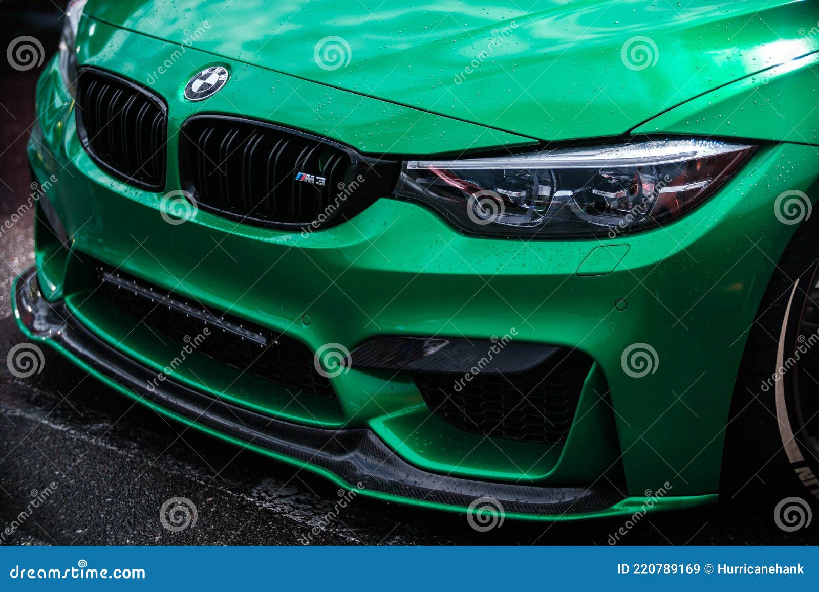 Green BMW M3 F80 Wrapped in Chrome Vinyl Wrap, Custom Wide Body Kit with Carbon Fiber Parts and Front Editorial Image Image of green, head: 220789169