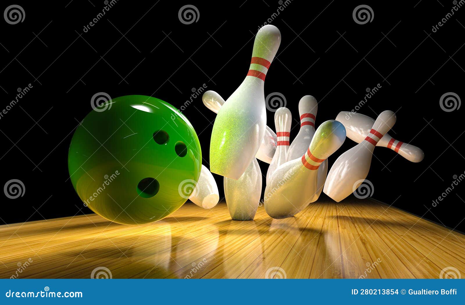 Green Bowling Ball Hits the Pins Stock Illustration Illustration of