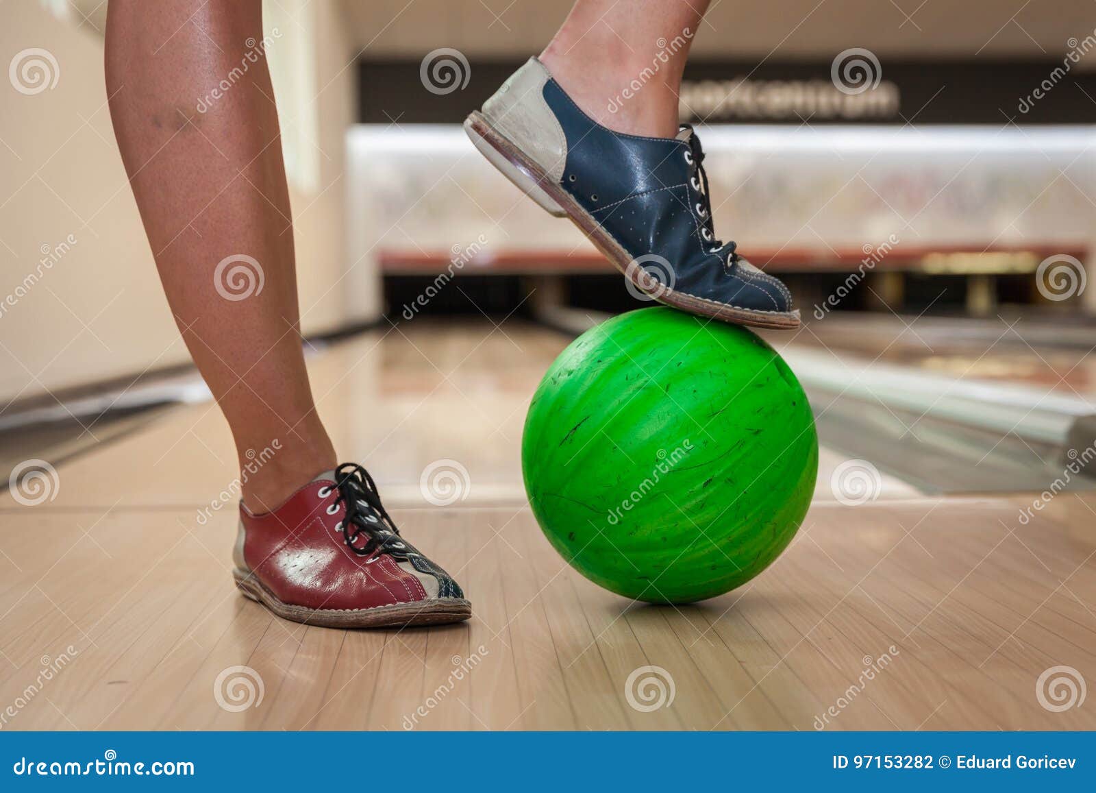 Green Bowling Ball in the New Bowling Center Stock Photo Image of