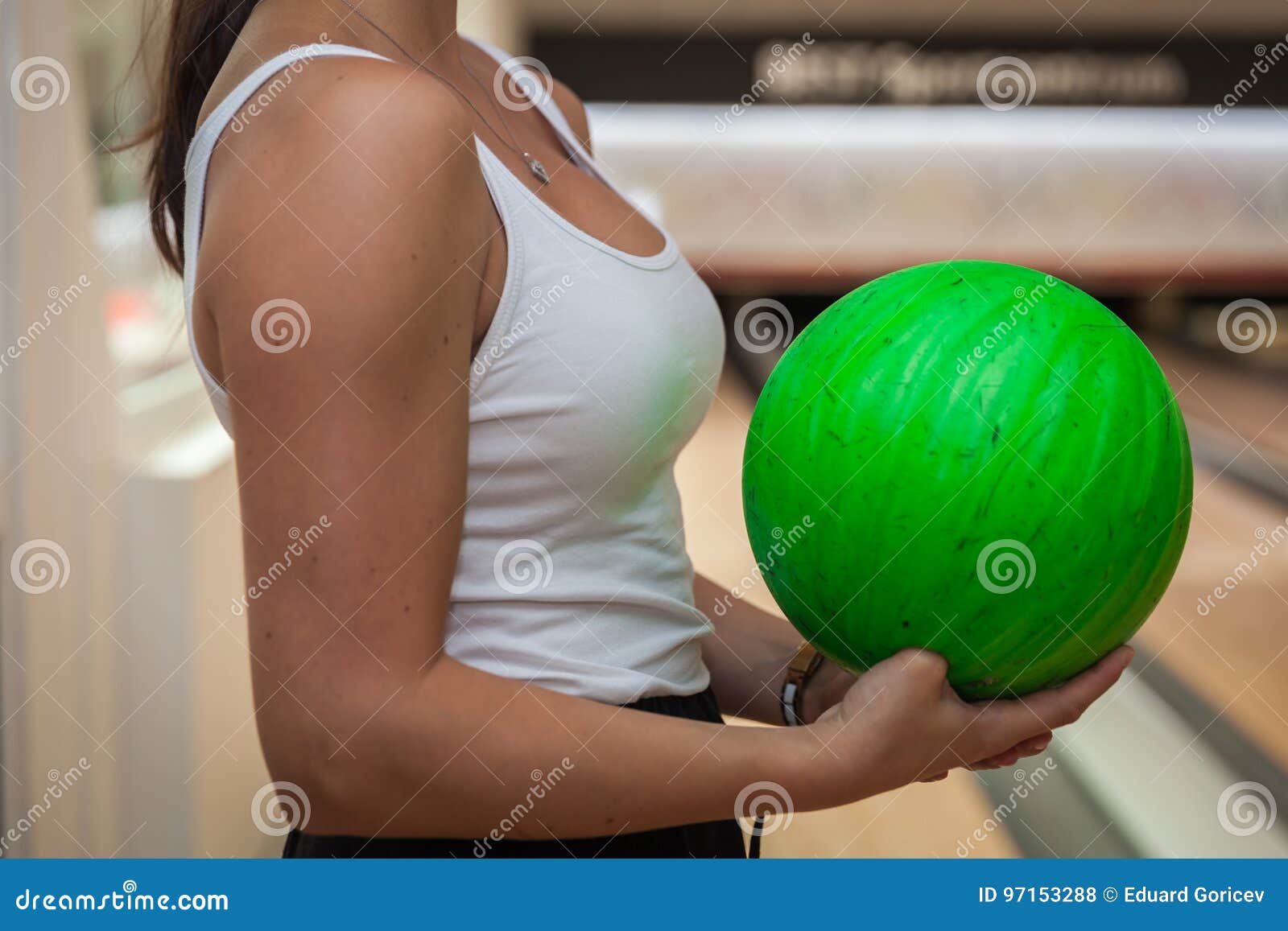 Green Bowling Ball in the New Bowling Center Stock Photo Image of