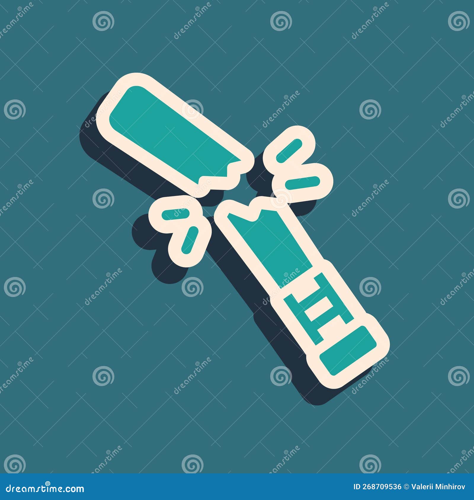 Green Broken Baseball Bat Icon Isolated on Green Background. Long