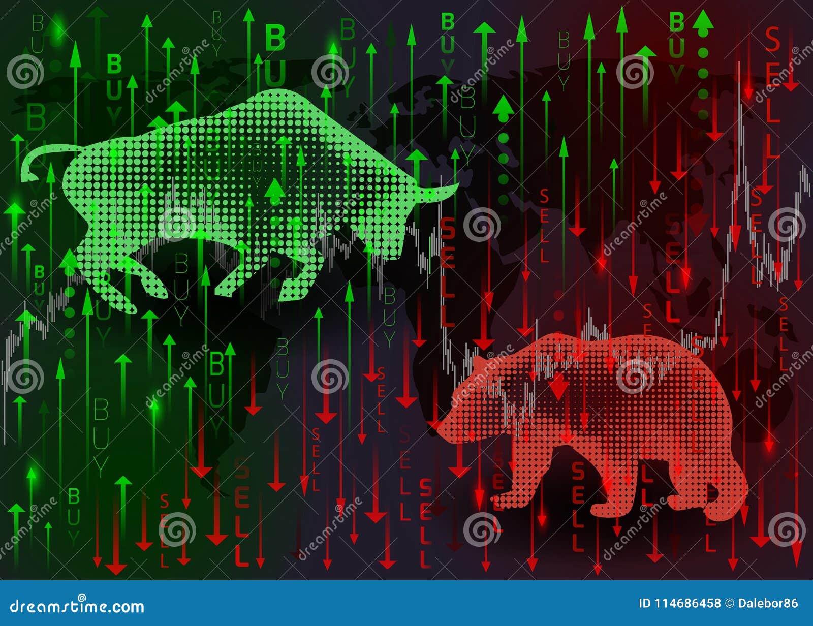 Green bull and red bear. stock vector. Illustration of ...