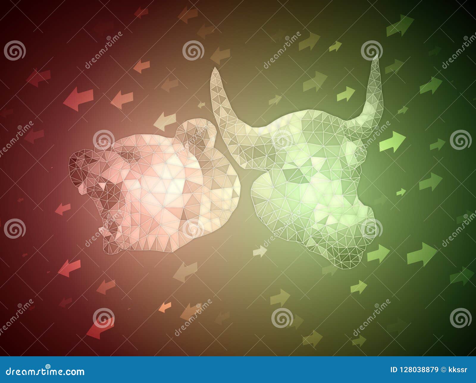 green bull vs red bear stock exchange  concept with arrow up and down for indicating market sentiment.