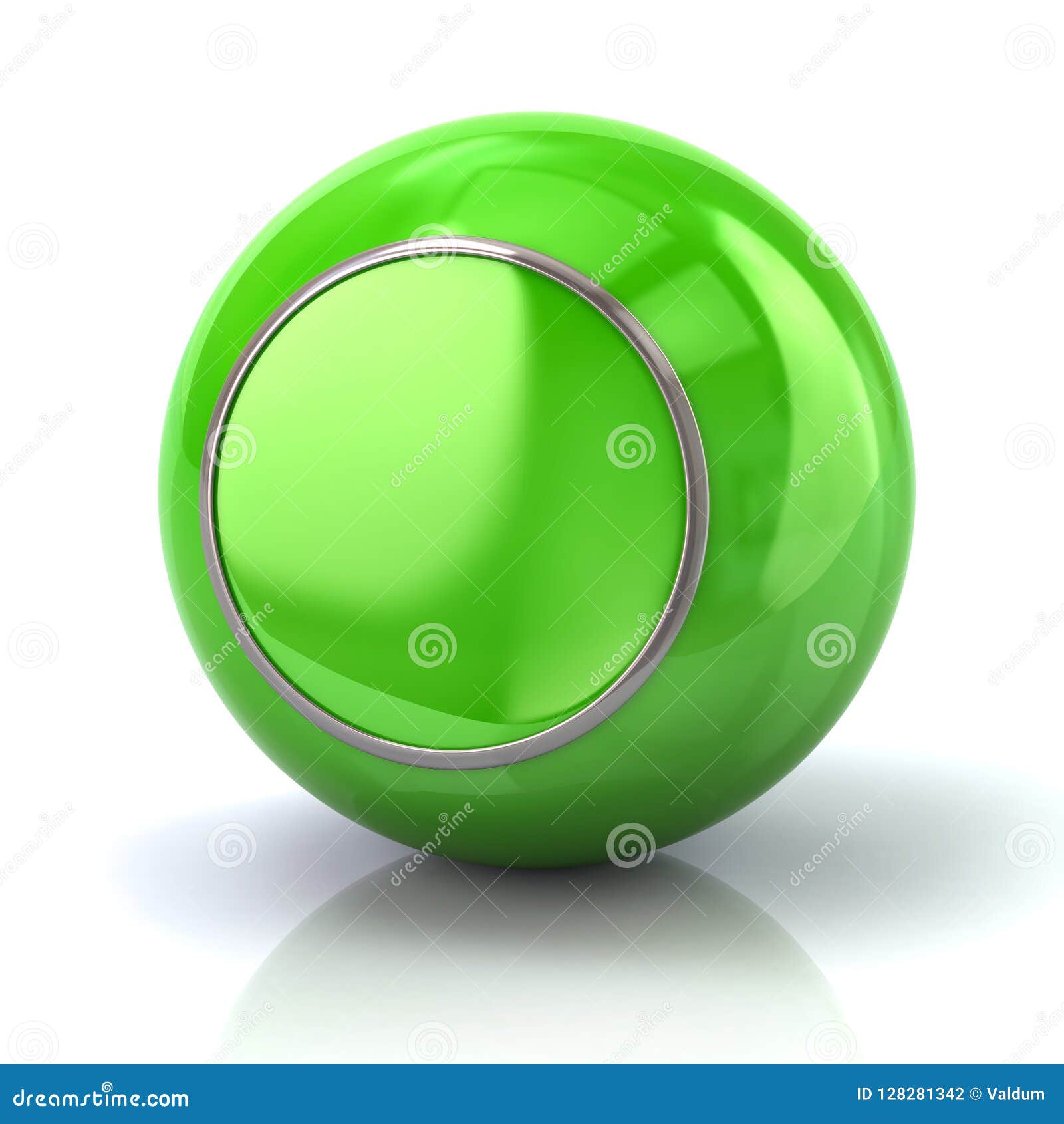 green button with metal borde 3d 