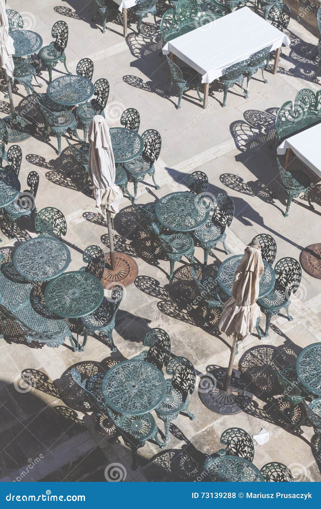 Green Cafe Chairs in the Harbour of Valletta, Malta Stock Photo Image