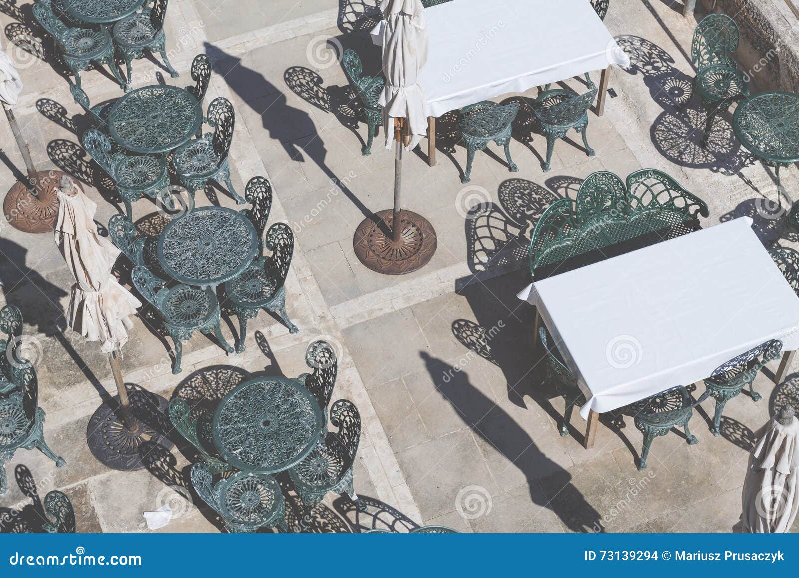 Green Cafe Chairs in the Harbour of Valletta, Malta Stock Photo Image