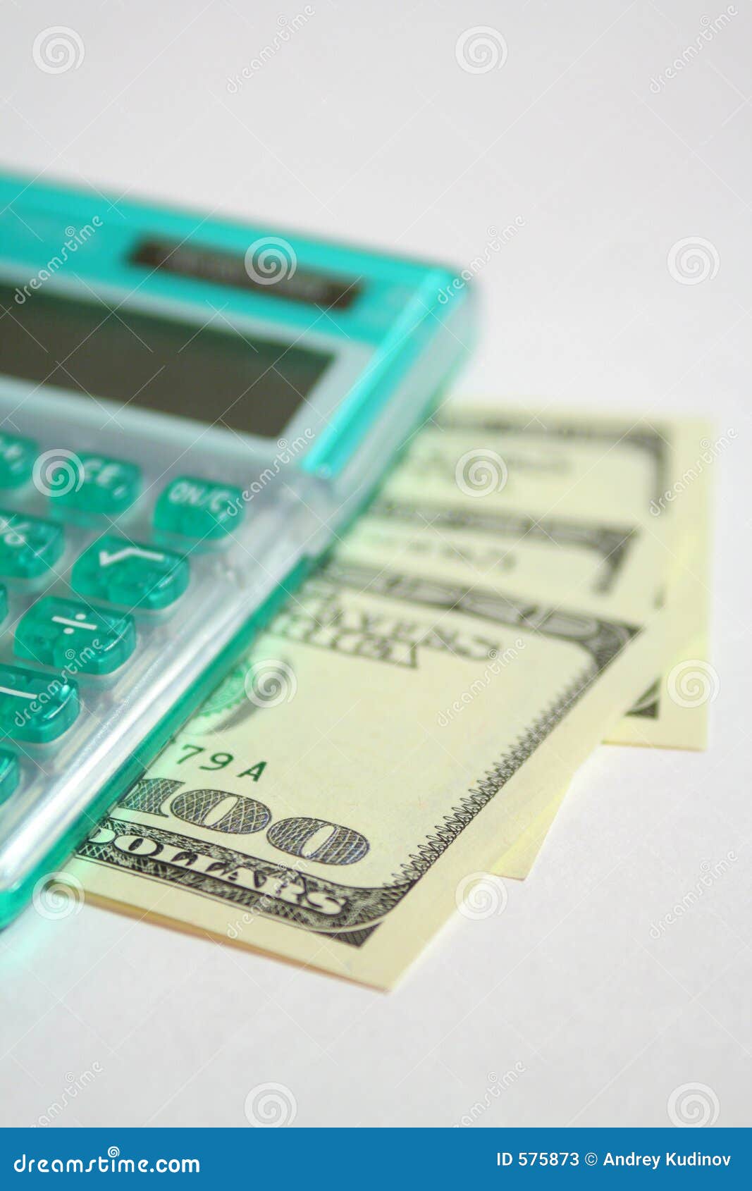 Green Calculator with Dollars 2 Stock Image Image of blur, closeup