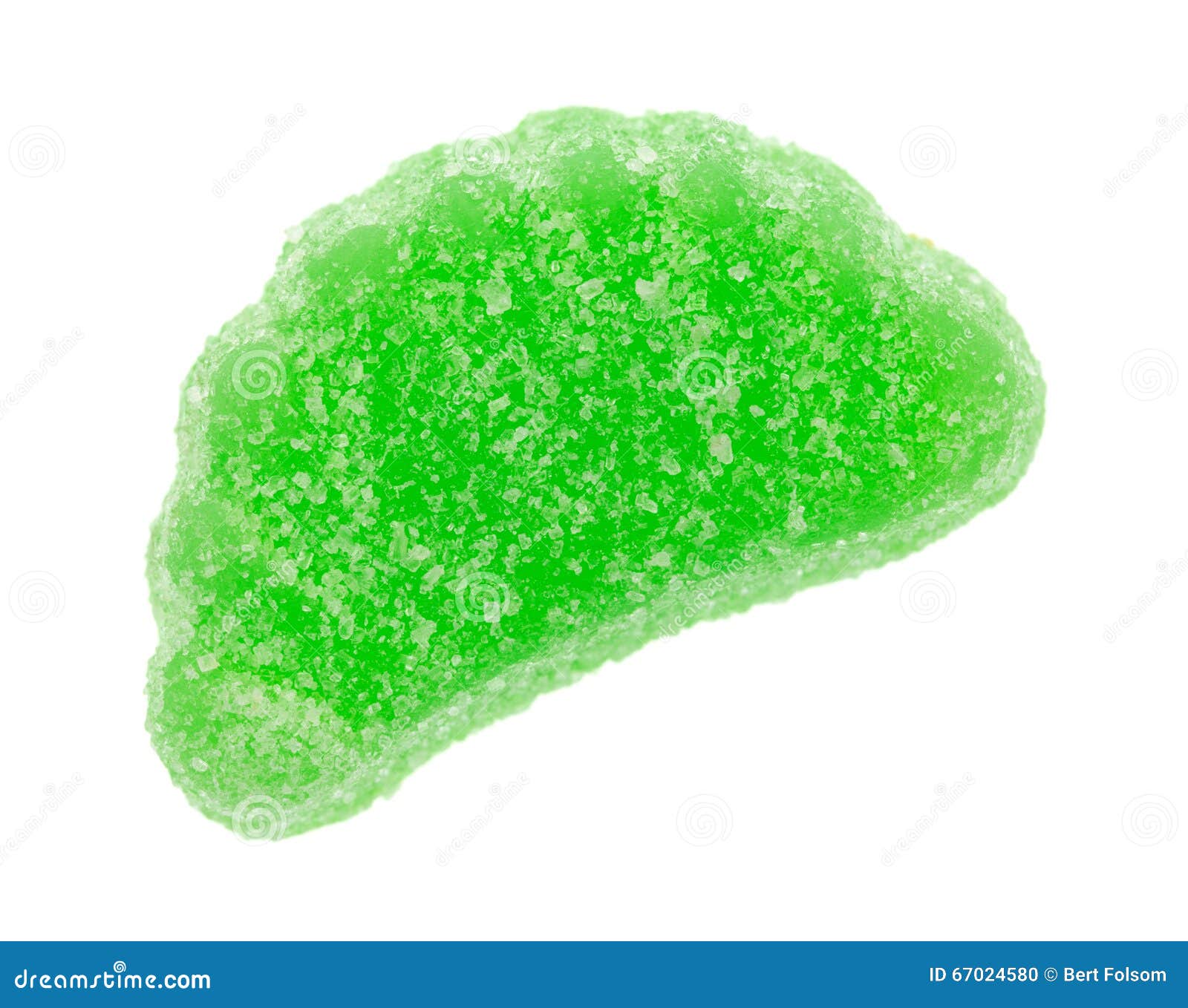 Green Candy Fruit Slice with Sugar on a White Background Stock Photo