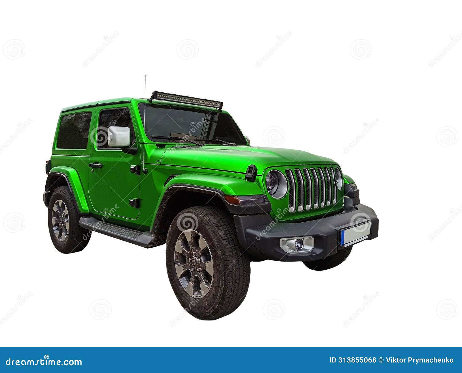 green car jeep wrangler rubicon isoltad on white