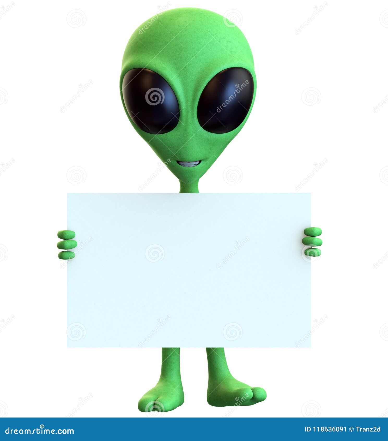 green cartoon alien holding blank sign