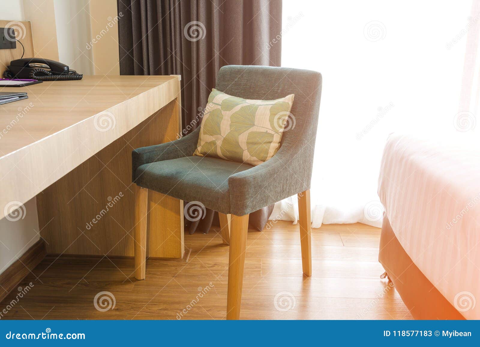 Green Chair with Pillow in Modern Bedroom Stock Image Image of