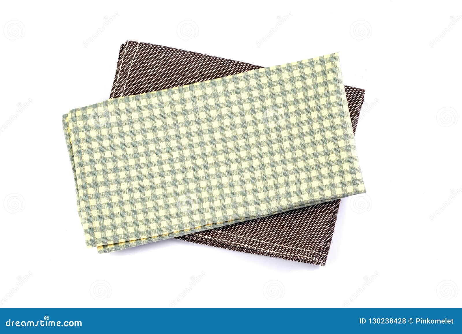 Green Checkered Napkin Table Clothes on White Background. Stock Photo