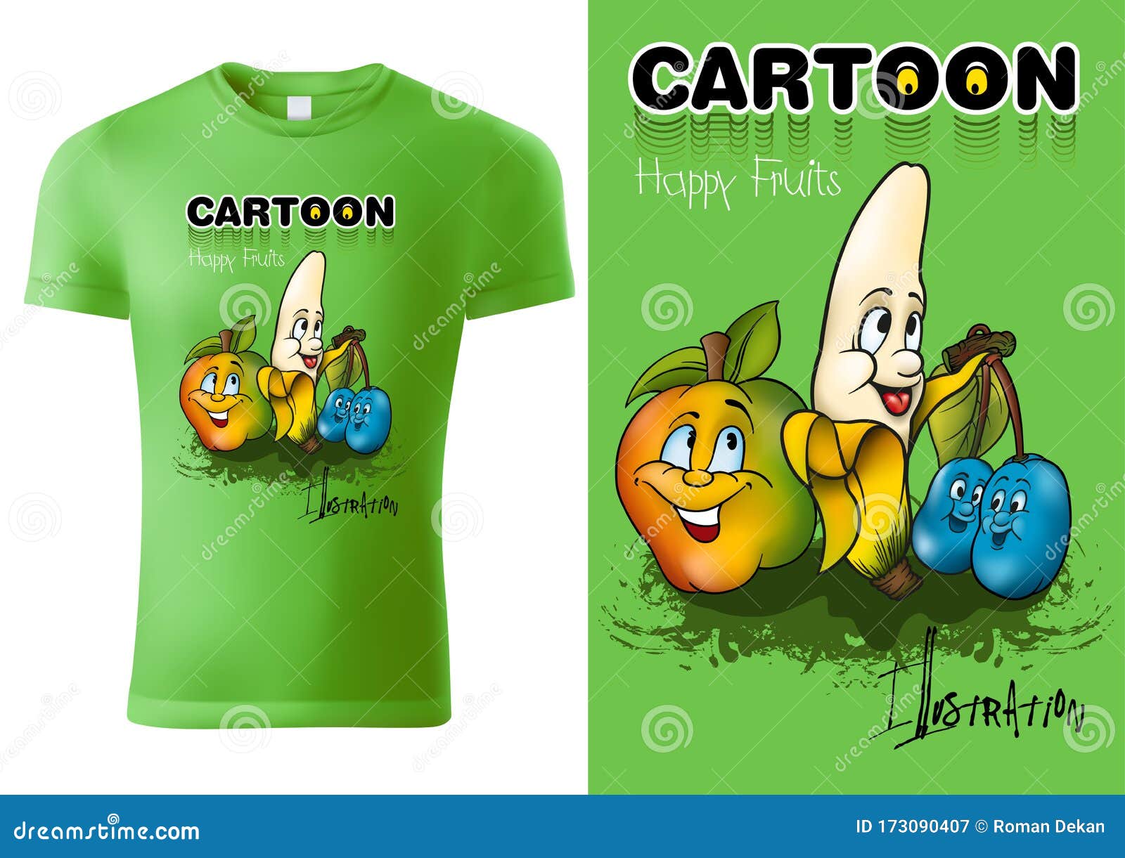 Green Child T-shirt Design with Cartoon Fruits Stock Vector - Illustration  of inscription, lettering: 173090407