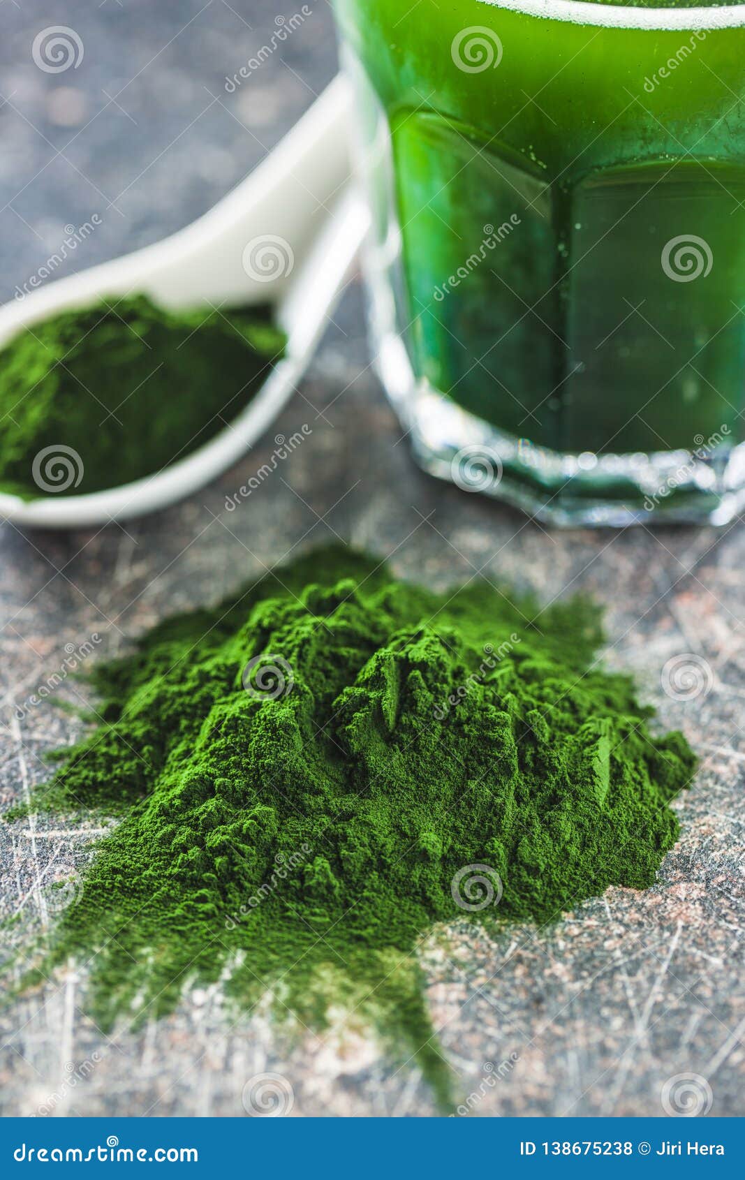 Green Chlorella Powder and Drink Stock Photo Image of detoxify