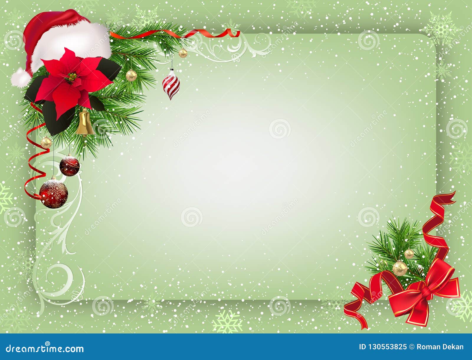 Green Christmas Background with Decorations and Snow Stock Vector ...