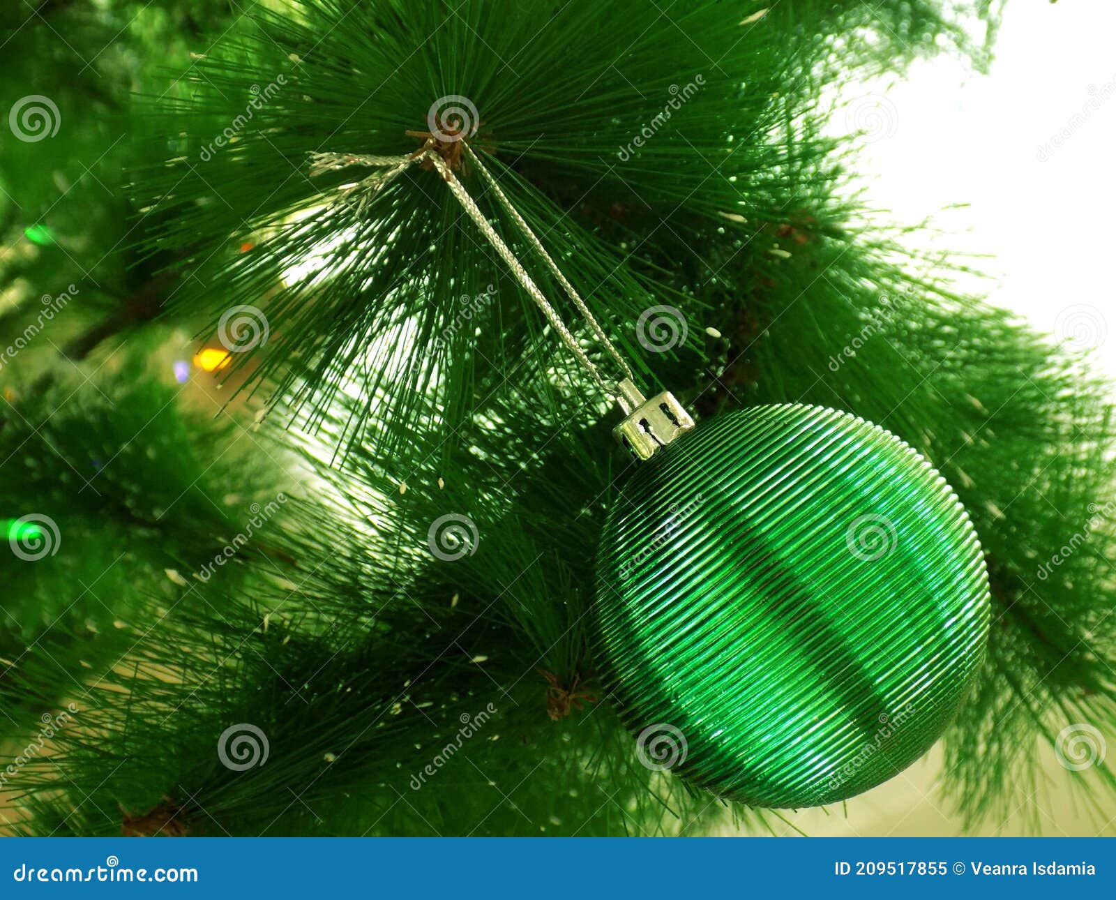 A Green Christmas Decor Ball. Stock Image Image of flower, leaf