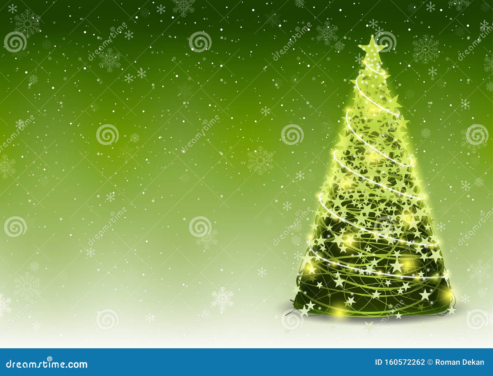 Green Christmas Tree Background with Falling Snowflakes Stock ...