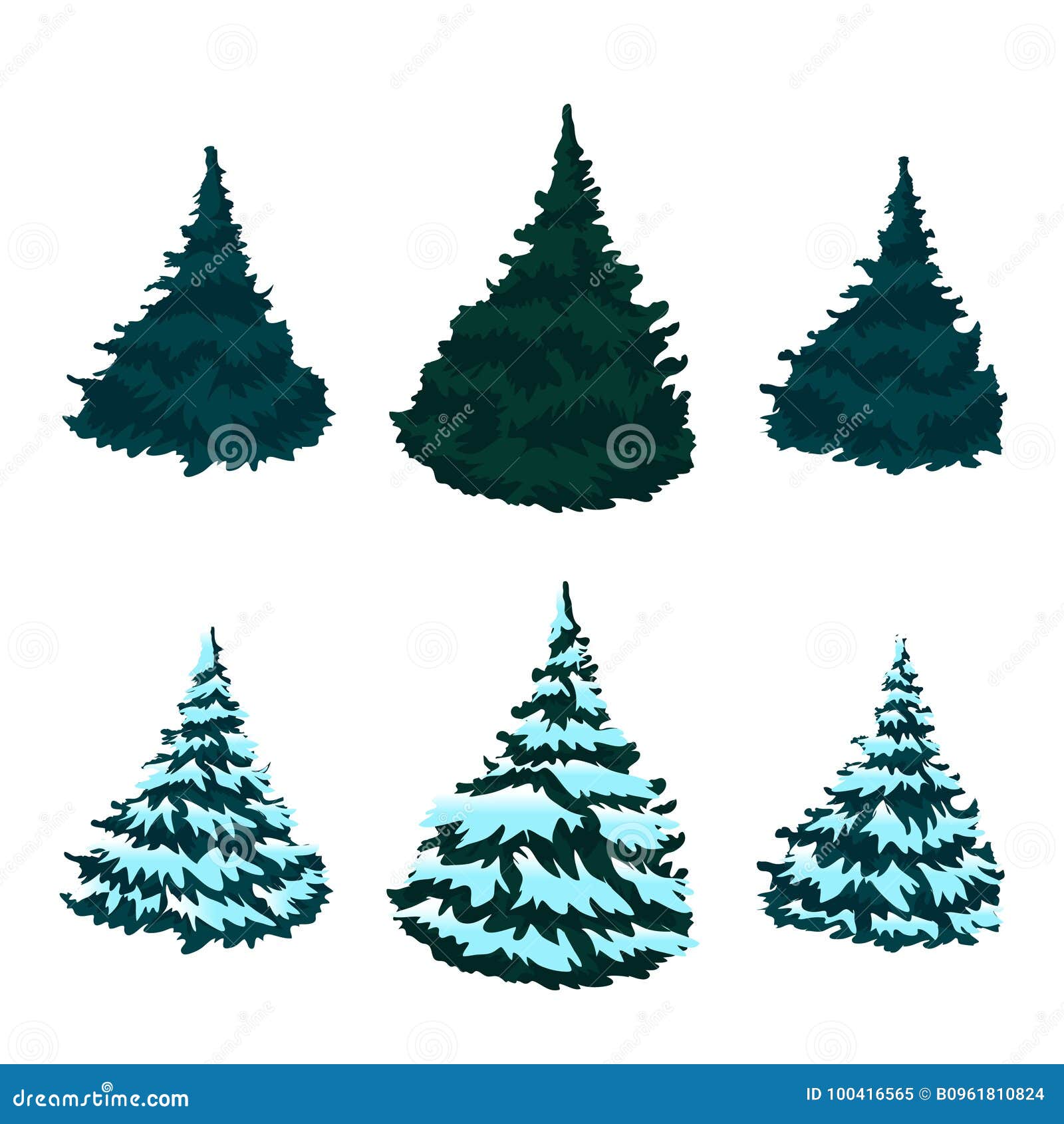 Green Christmas Tree in the Snow. Christmas. New Year. Drawing ...