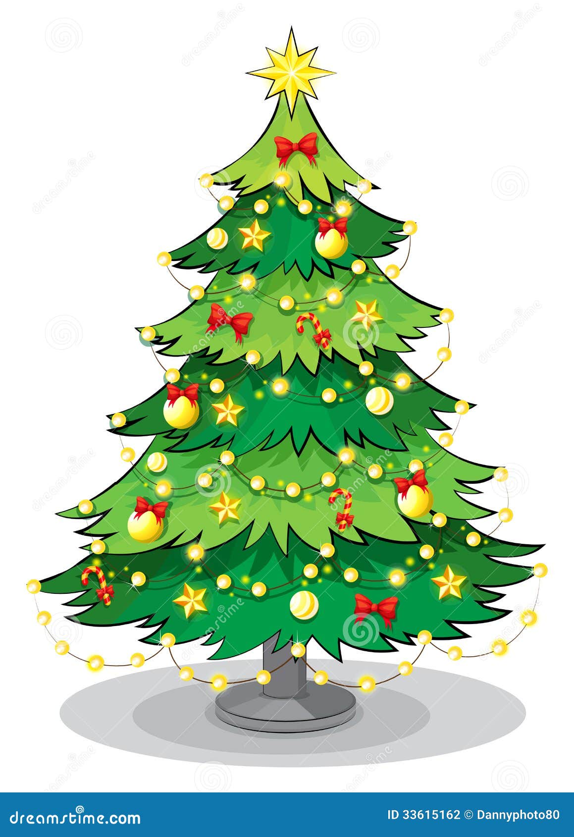 A Green Christmas Tree with Sparkling Lights Stock Illustration