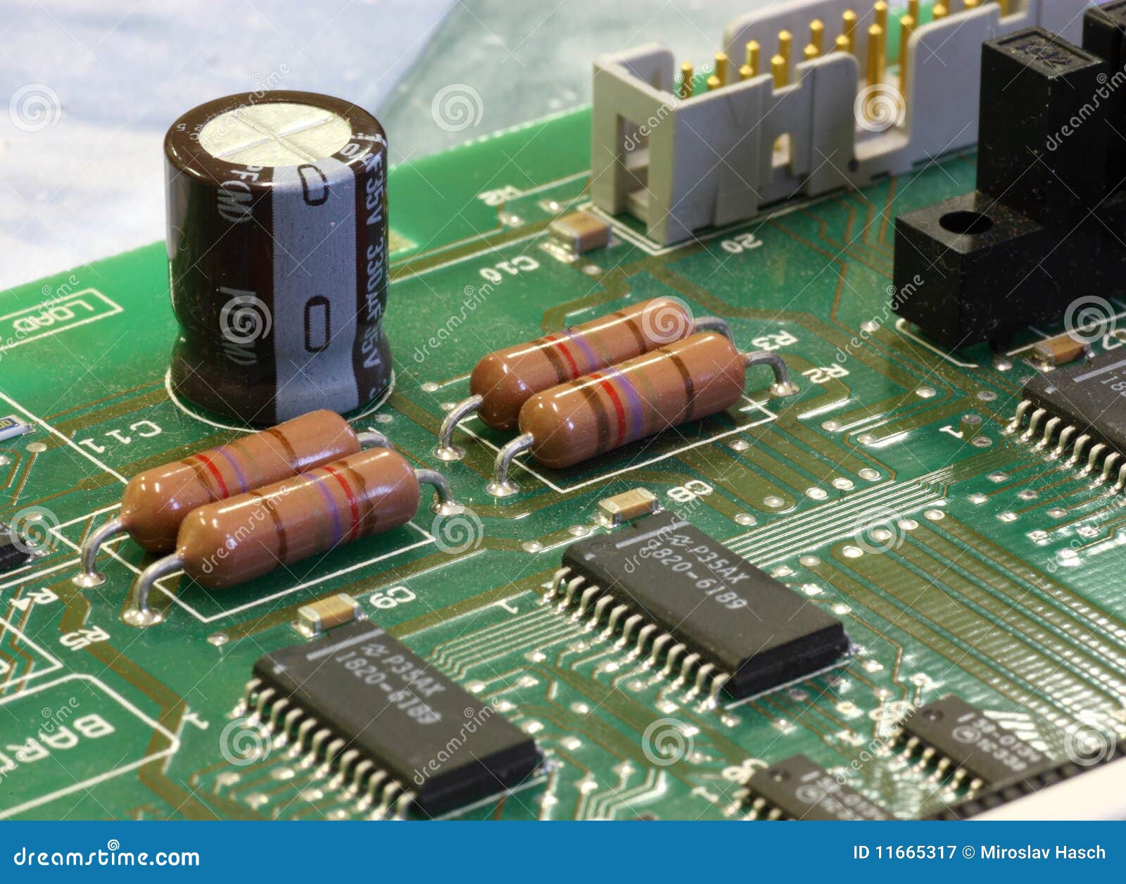 Green Circuit Board with Components Stock Image Image of joints