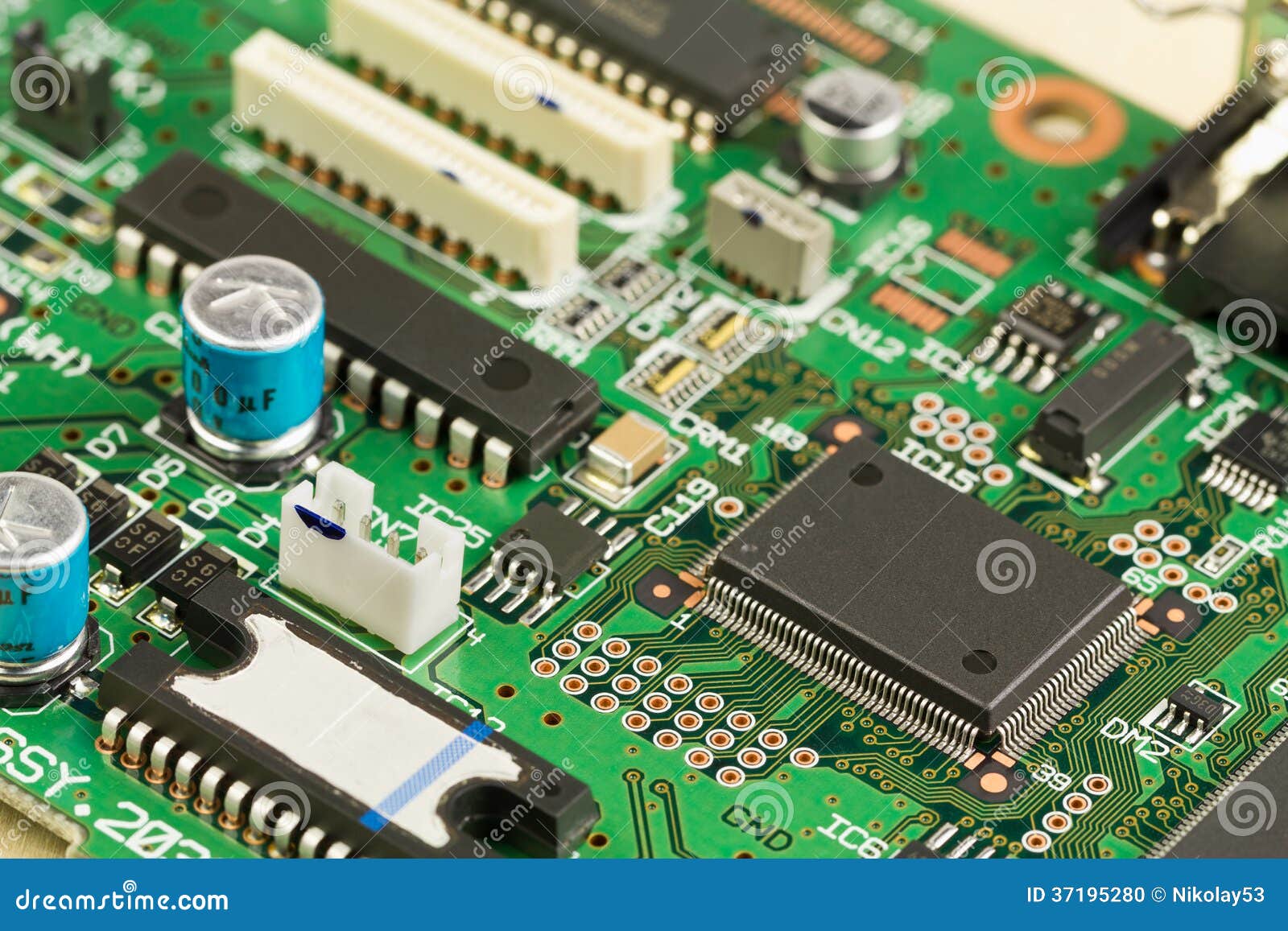 Green Circuit Board with Components. Stock Photo Image of hitech