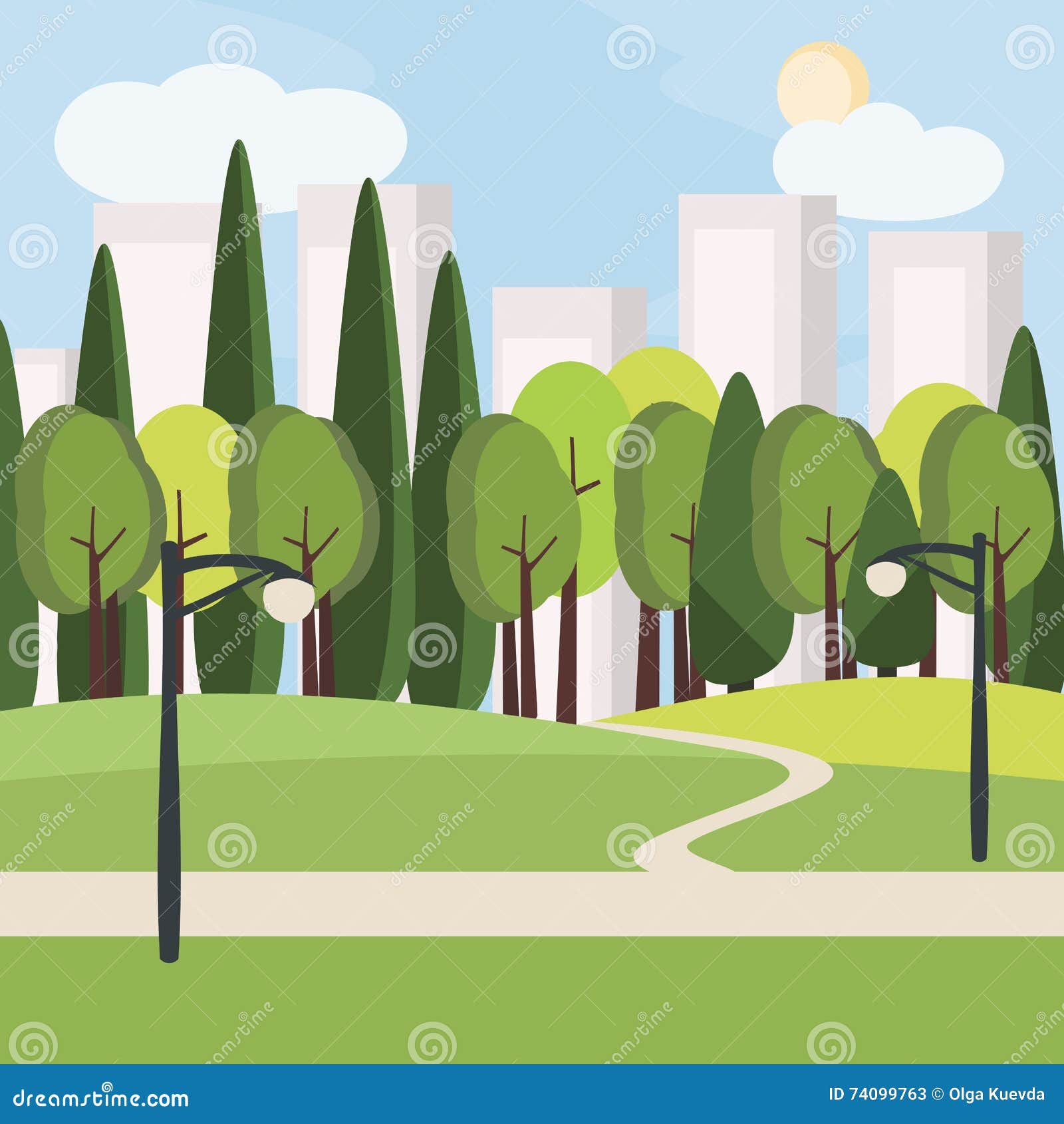 Green City Summer Cartoon Background Stock Vector - Illustration ...