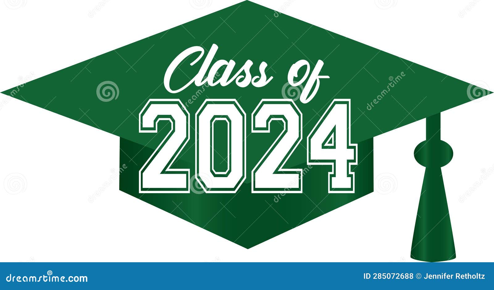 Green Class of 2024 Graduation Cap Graphic Stock Illustration