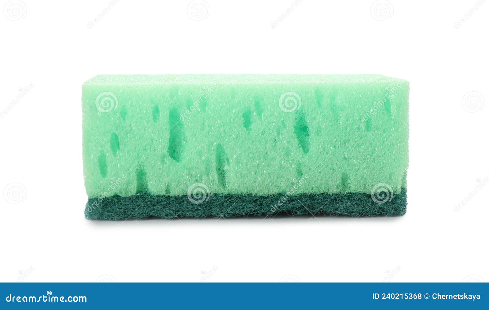 Green Cleaning Sponge with Abrasive Scourer Isolated on White Stock