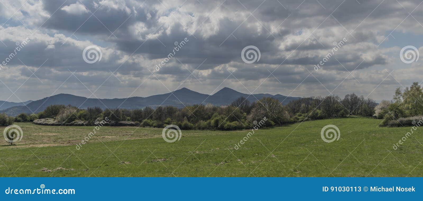 Green Cloudy Day in Ceske Stredohori Mountains Stock Image - Image of ...