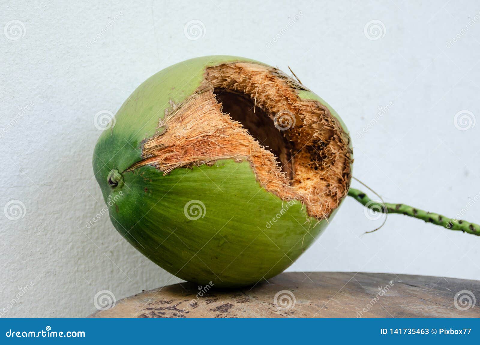 Green Coconut with Hole on Table Stock Image - Image of nutrition, nice ...