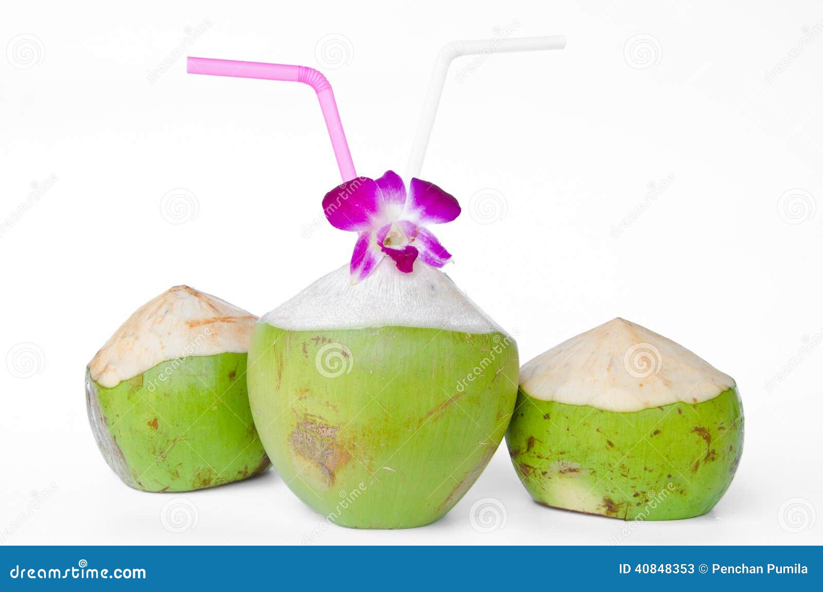 Green Coconuts with Drinking Straw Isolated Stock Image Image of diet
