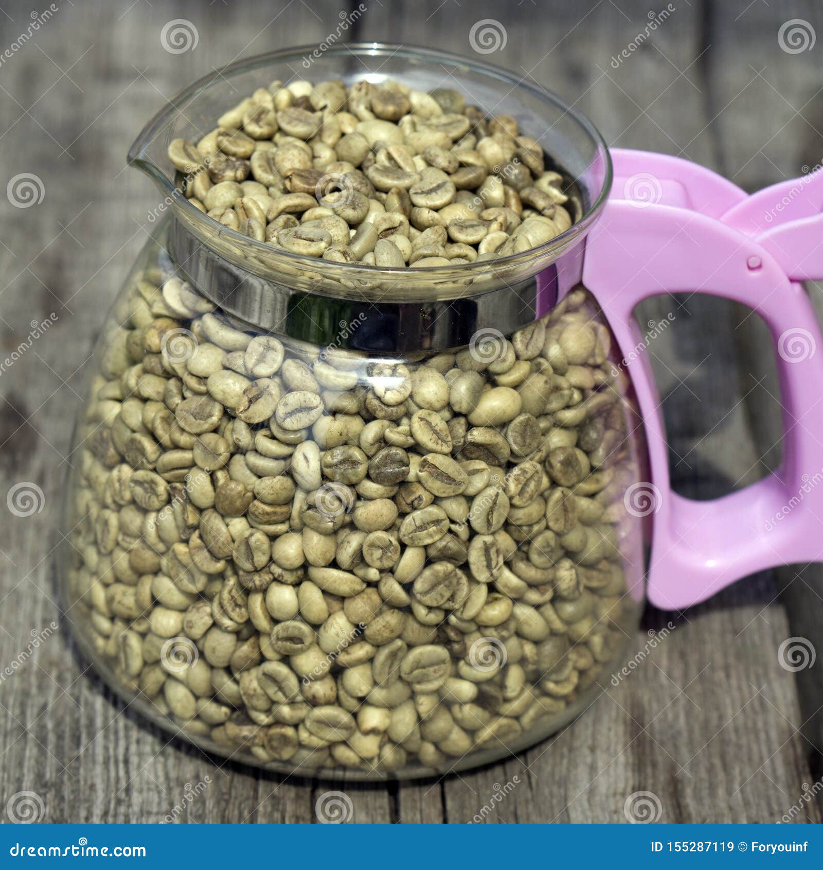 Green Coffee Beans with Glass Pot Stock Image Image of lose