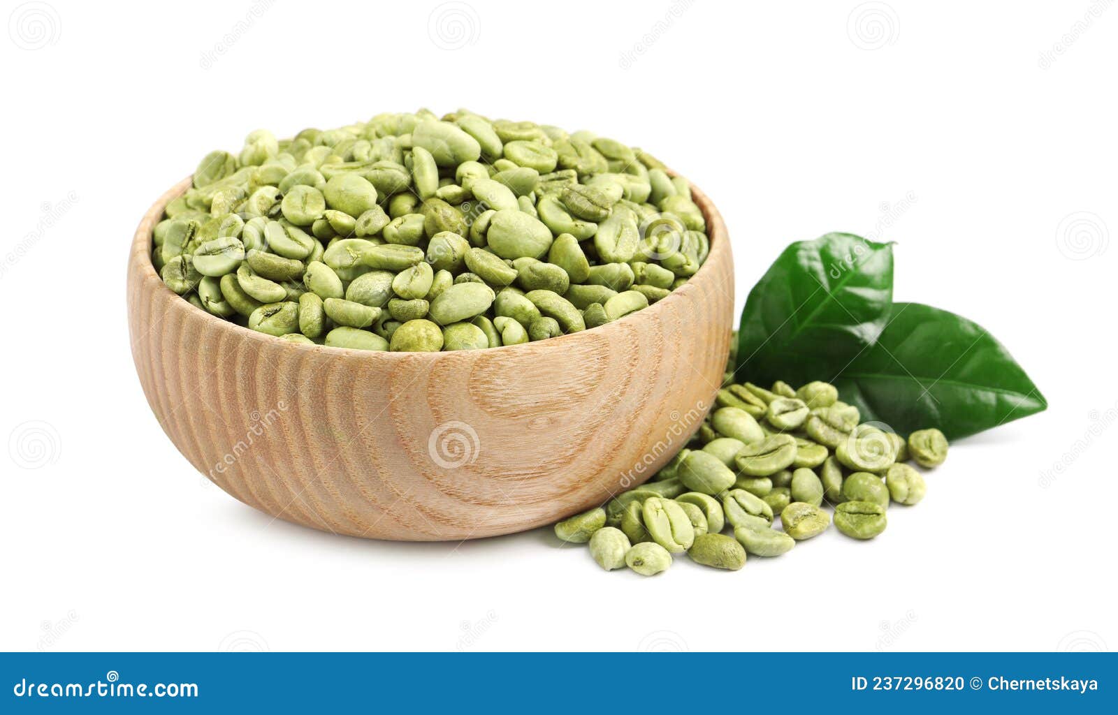 Green Coffee Beans with Leaves on White Background Stock Photo Image