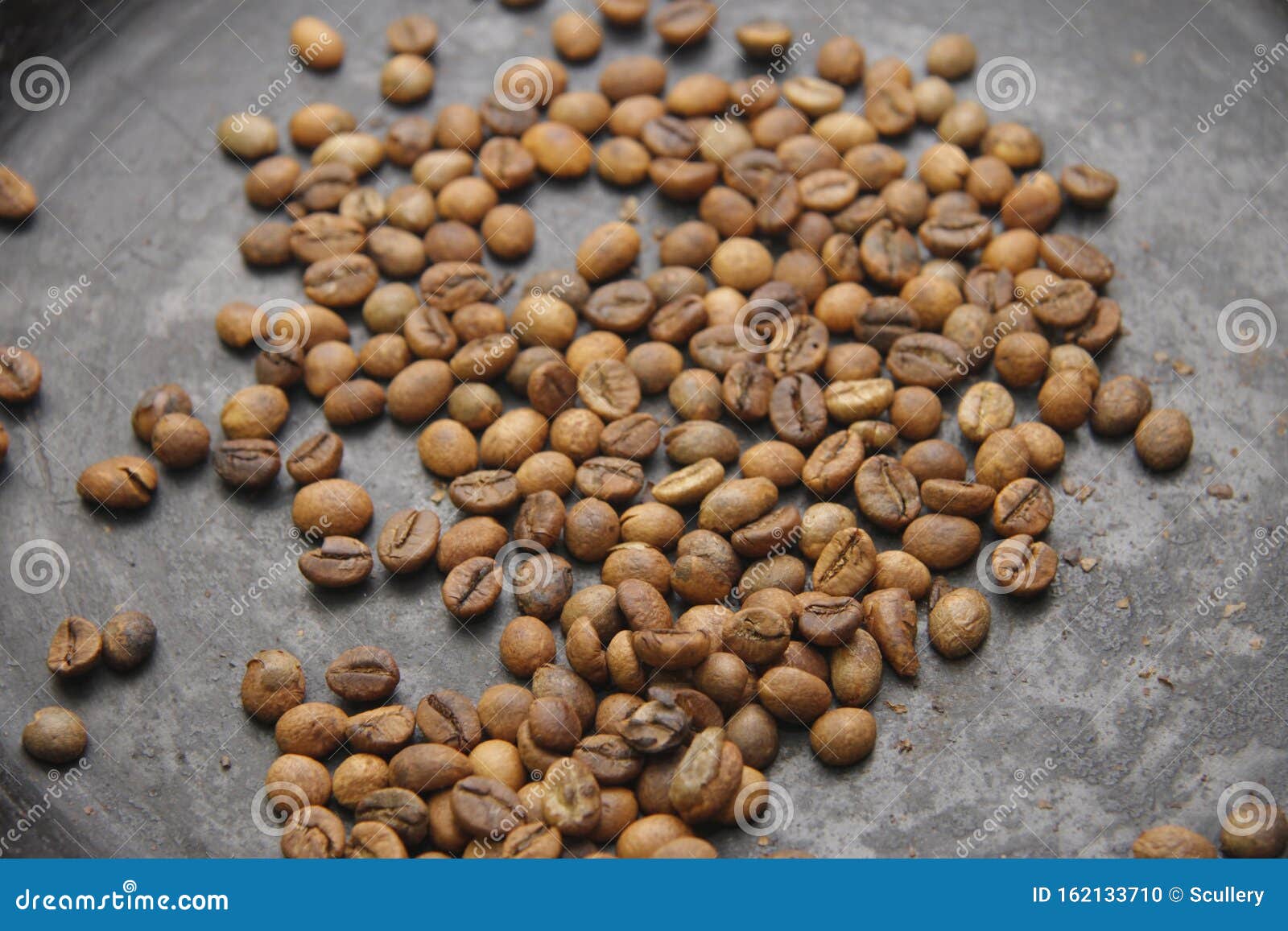 Green Coffee Beans Roasting on the Black Pan Stock Photo Image of